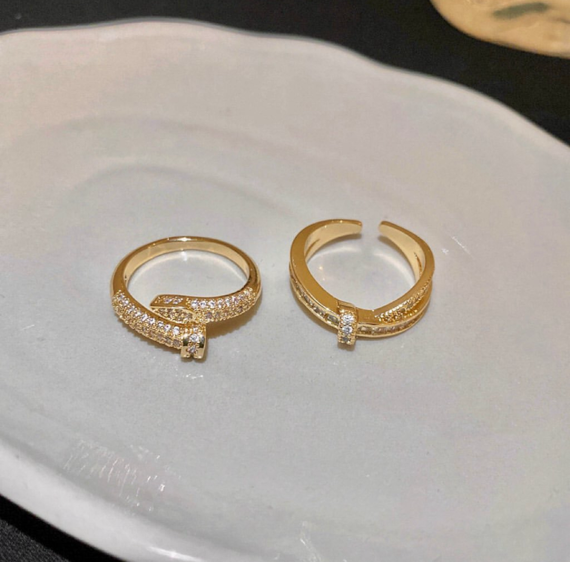 ct低奢金鑽釘子/交叉開口定製戒