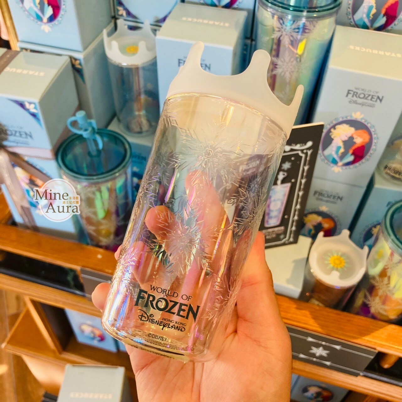 (現貨) 星巴克 Starbucks 樂園限定 World of Frozen 限定 艾莎 Elsa 安娜Anna 皇冠造型杯蓋 玻璃水杯 冰雪奇緣 Frozen -香港迪士尼樂園