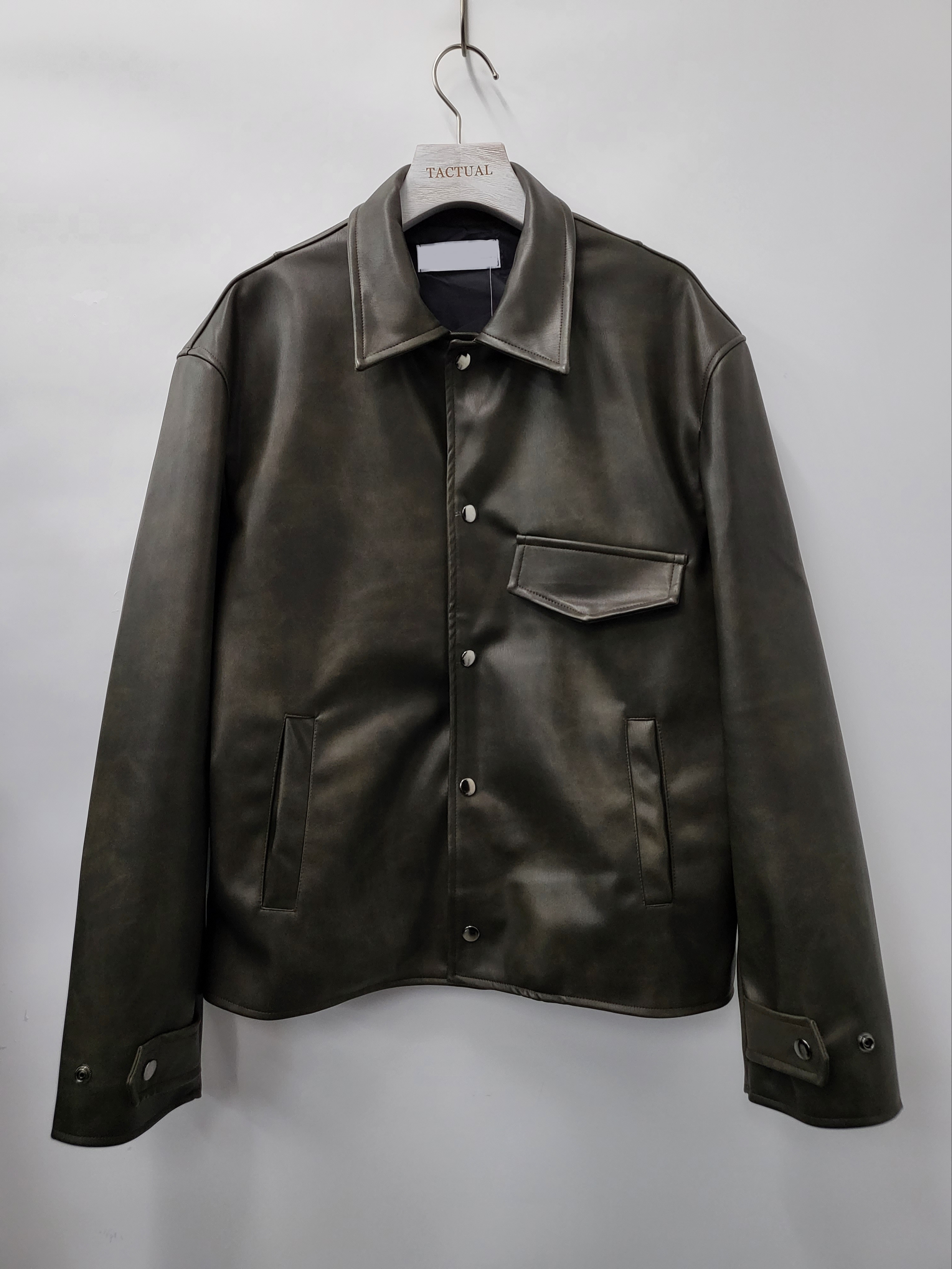 淨色反領閞胸合成皮褸 JK2426