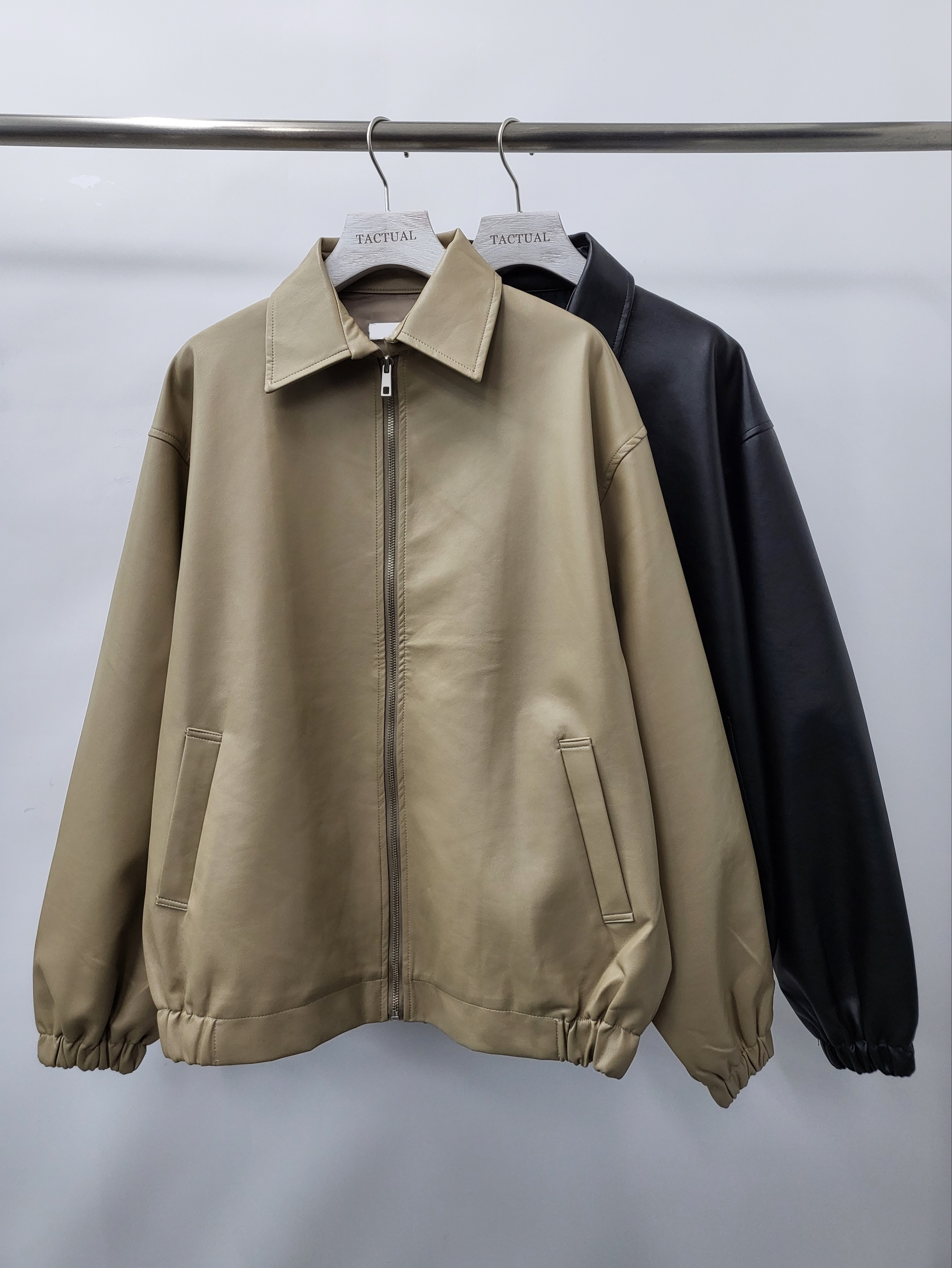 反領拉鍊合成皮褸 JK2430