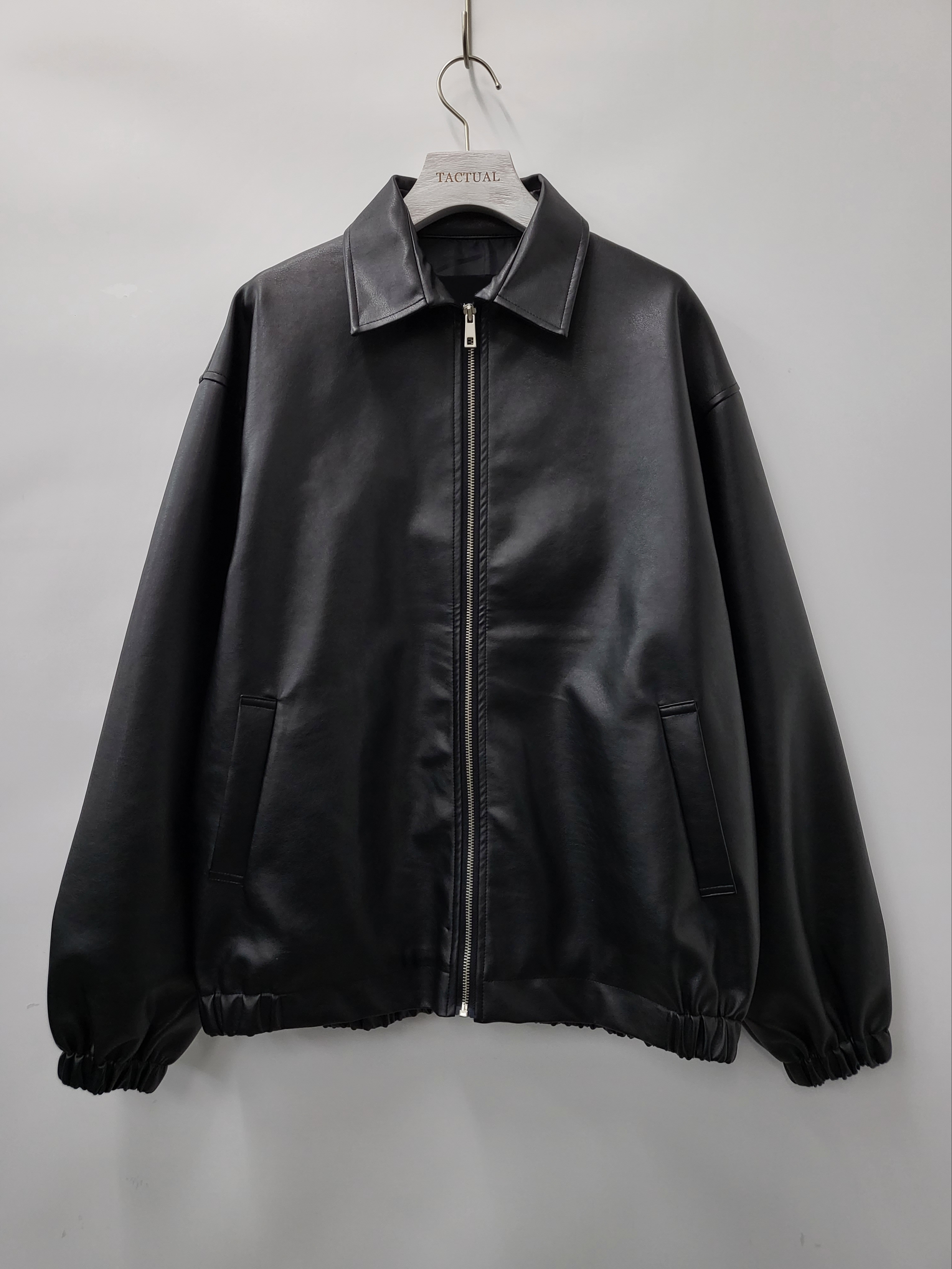 反領拉鍊合成皮褸 JK2430