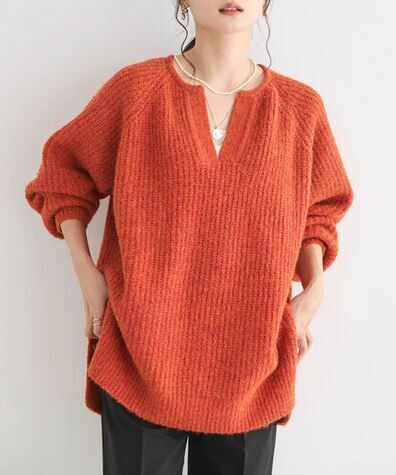 ｛Special Price｝紅色混紡 V 領針織套頭衫【日本直送】