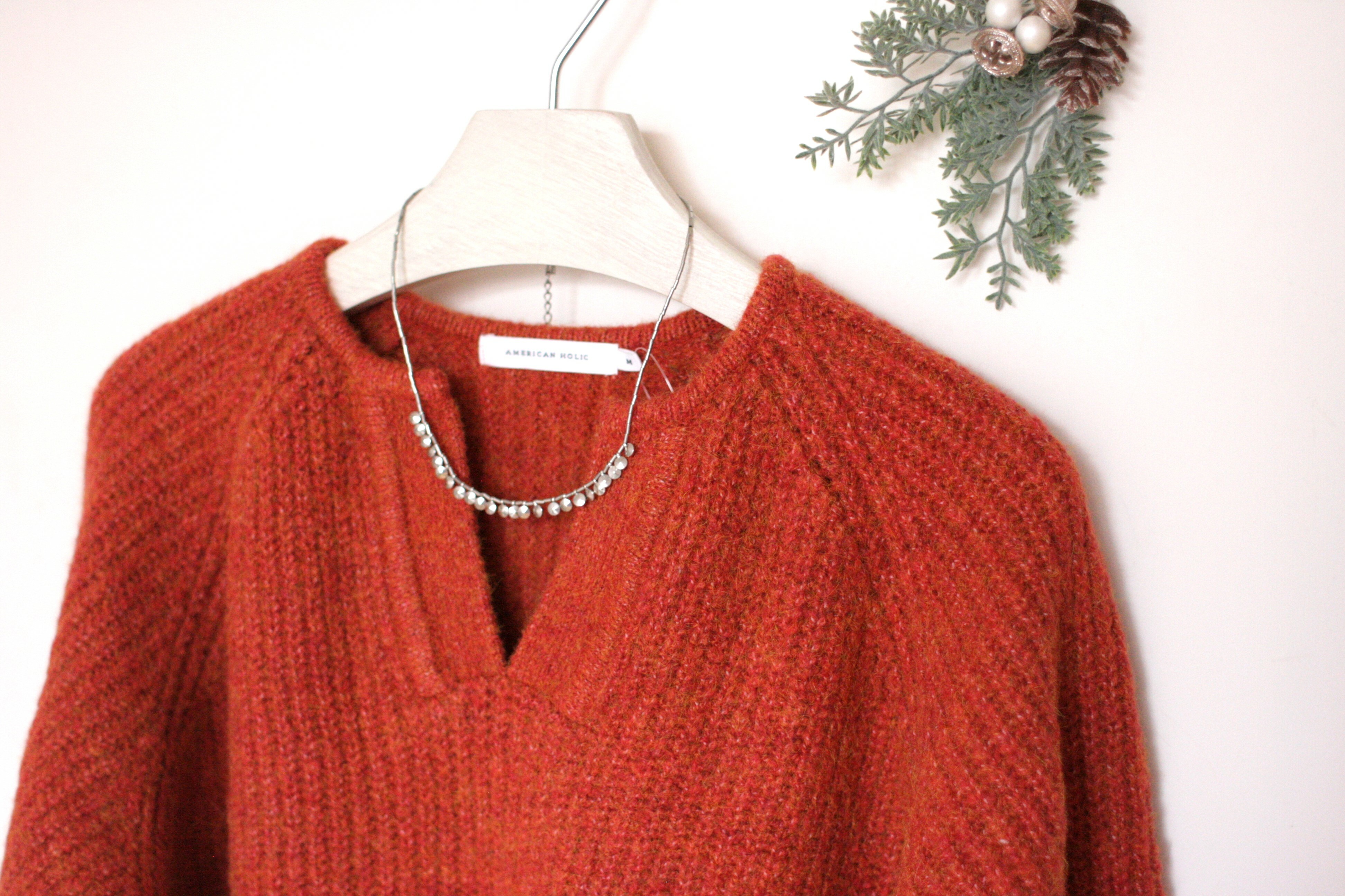 ｛Special Price｝紅色混紡 V 領針織套頭衫【日本直送】