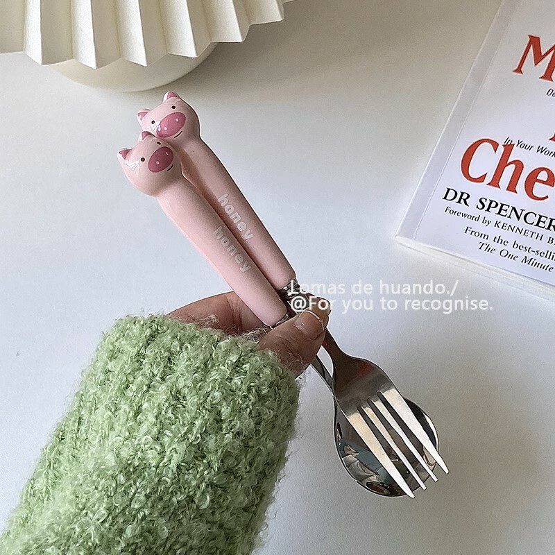 《3435》粉紅honey豬不鏽鋼湯叉