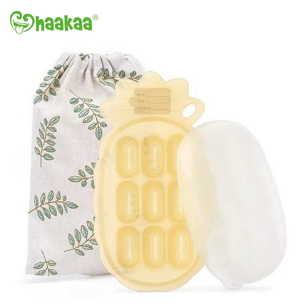 HaaKaa 菠蘿矽膠輔食模具 [綠色] 矽膠冰格 咬咬樂模具 有蓋冰格 冰格盒 儲冰盒 軟冰格 製冰盒