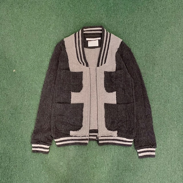 ON SALE : WHITE MOUNTAINEERING CHARCOAL/GRAY PARTTEN WOOL KNIT CARDIGAN - SIZE 2 IN STOCK NOW (現貨發售中)