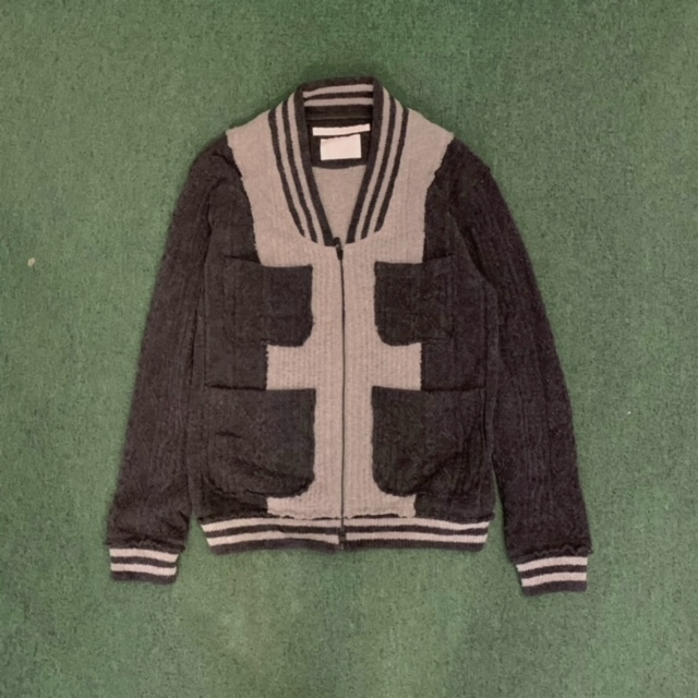 ON SALE : WHITE MOUNTAINEERING CHARCOAL/GRAY PARTTEN WOOL KNIT CARDIGAN - SIZE 2 IN STOCK NOW (現貨發售中)