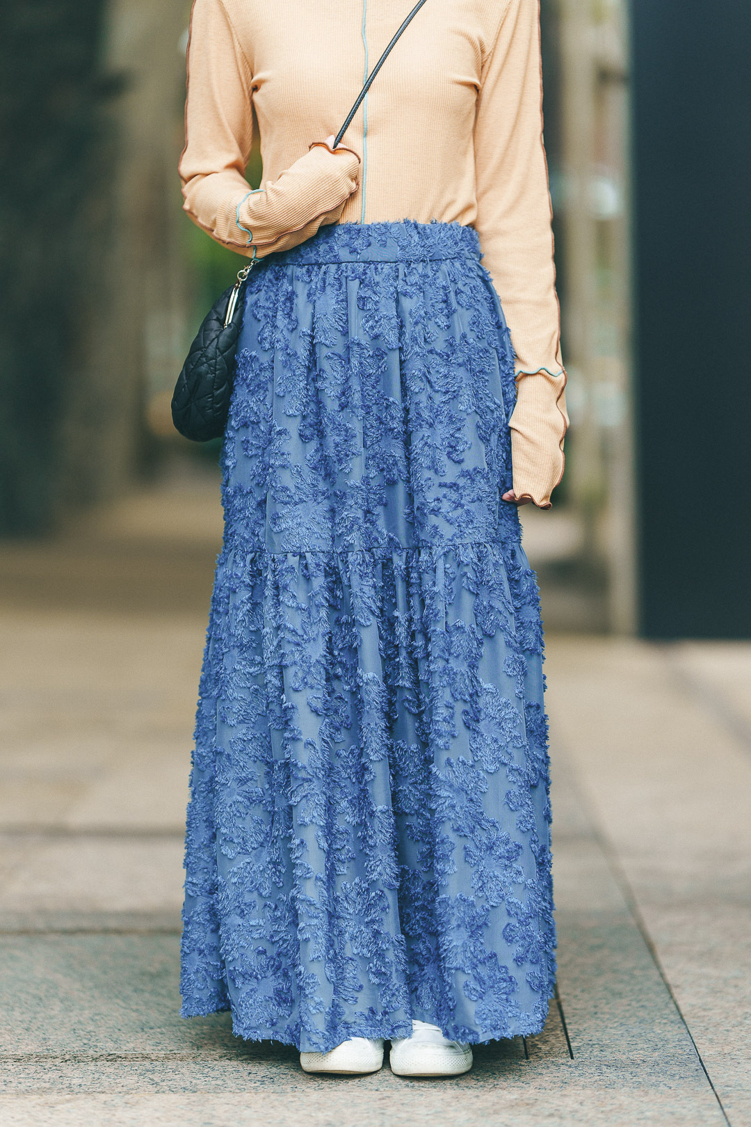 睡蓮池！小花毛絨蛋糕裙(三色-煙藍)