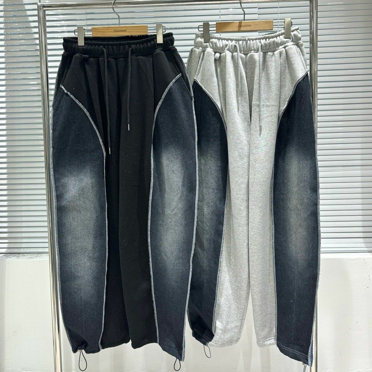 牛仔拼棉質可束腳運動褲(薄抓毛底) BY ATTENTION-105P