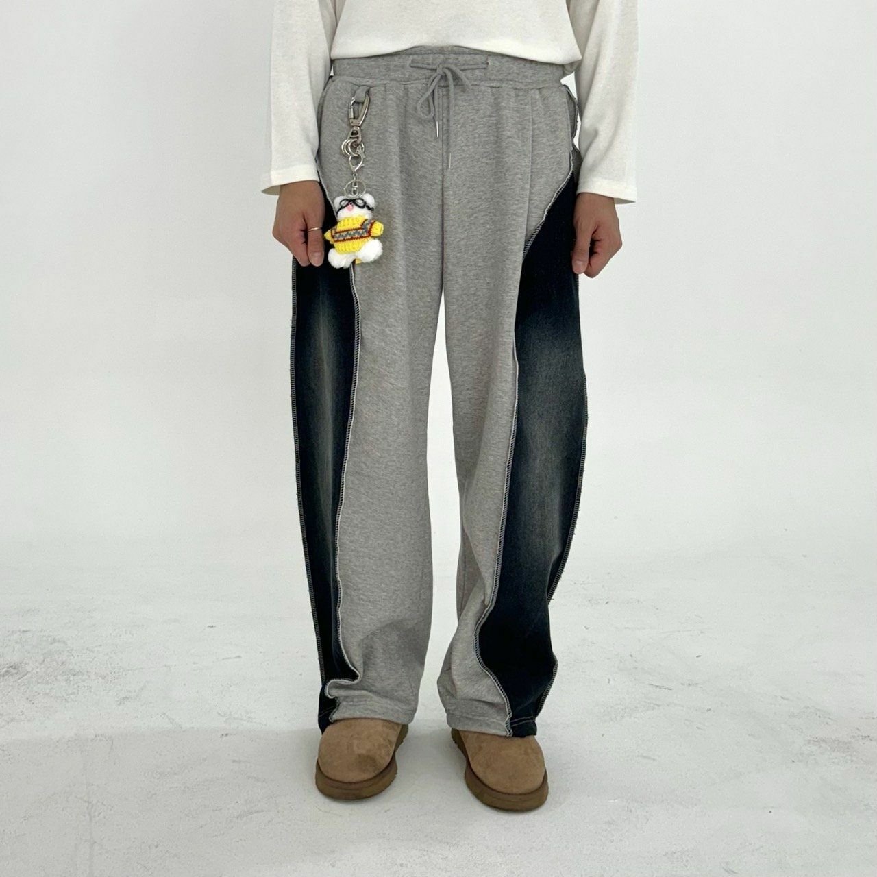 牛仔拼棉質可束腳運動褲(薄抓毛底) BY ATTENTION-105P