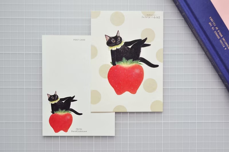 補補貓‧大衛煮愛｜明信片｜草莓黑貓