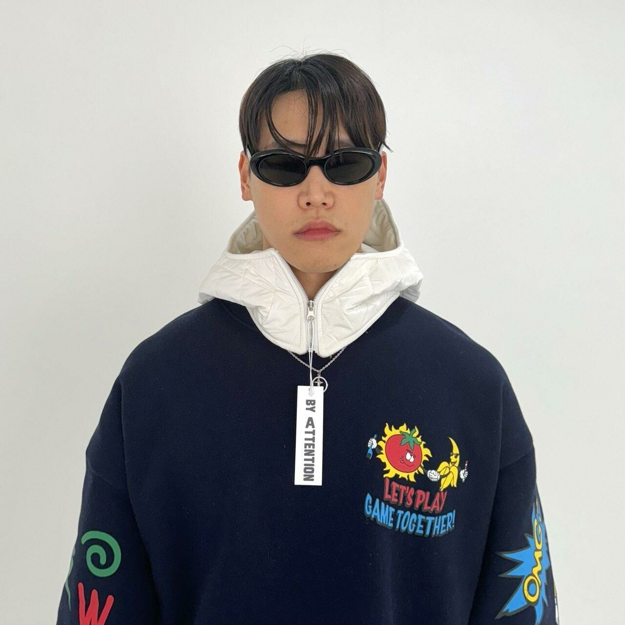 亮面暗格紋拉鍊夾棉帽 BY ATTENTION-106H