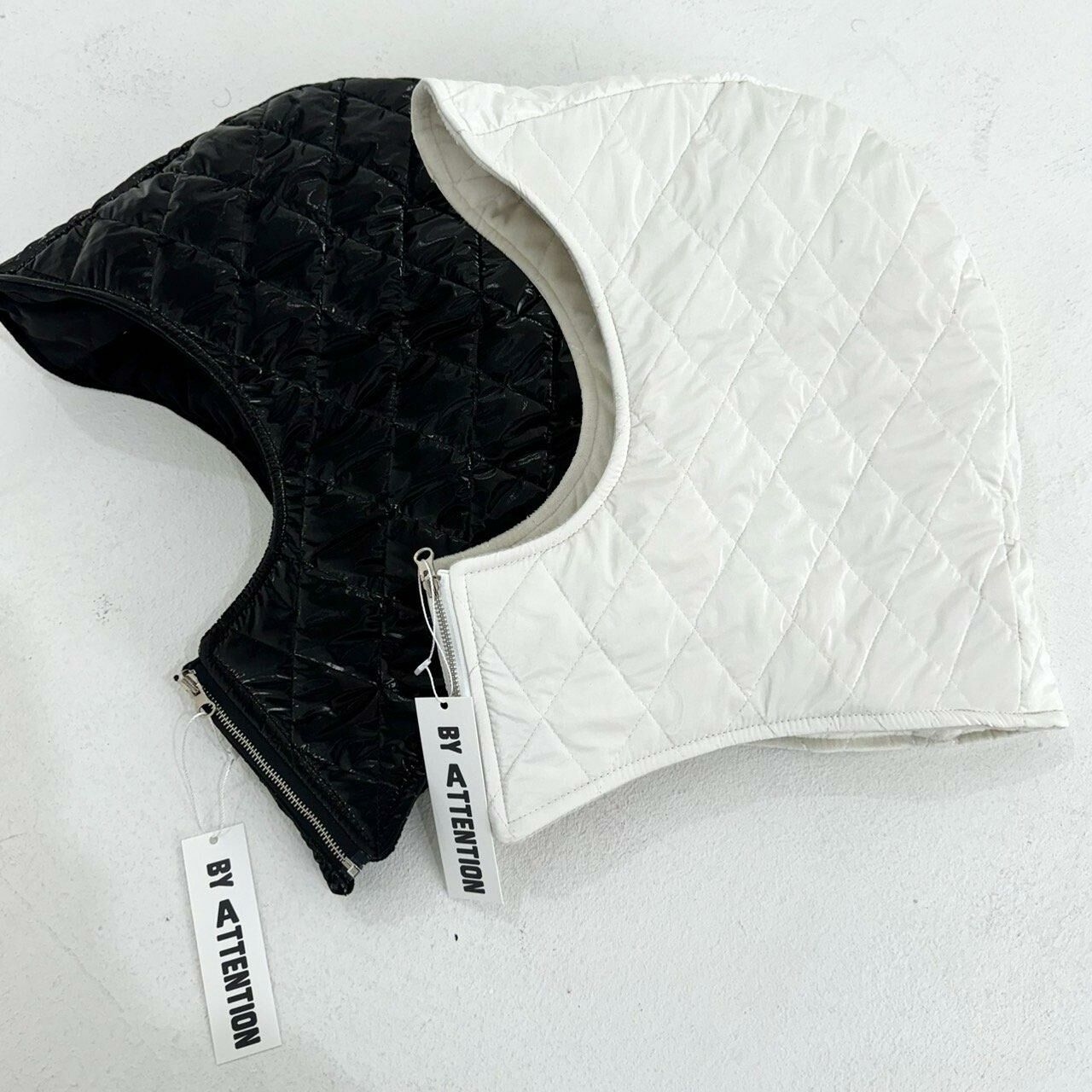 亮面暗格紋拉鍊夾棉帽 BY ATTENTION-106H