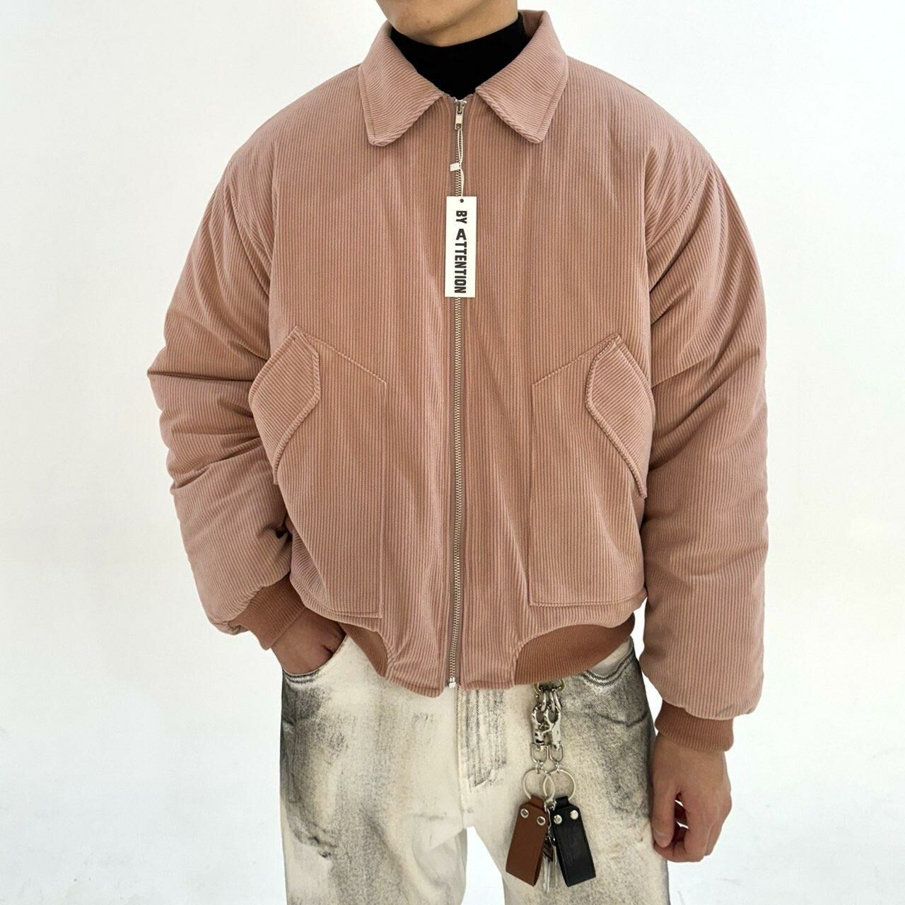 淨色反領拉鍊外套(薄夾棉) BY ATTENTION-112JK