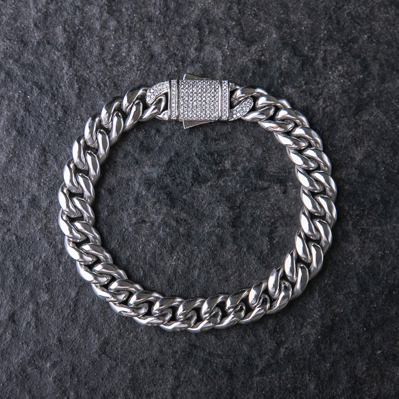 10MM滿鑲扣頭光面古巴手鍊