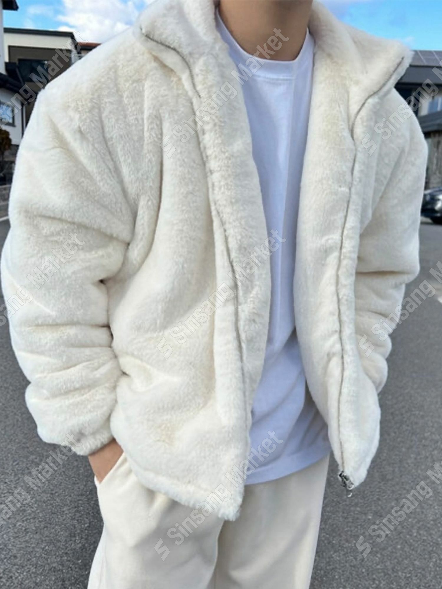 柔軟貂皮毛高領拉鍊外套