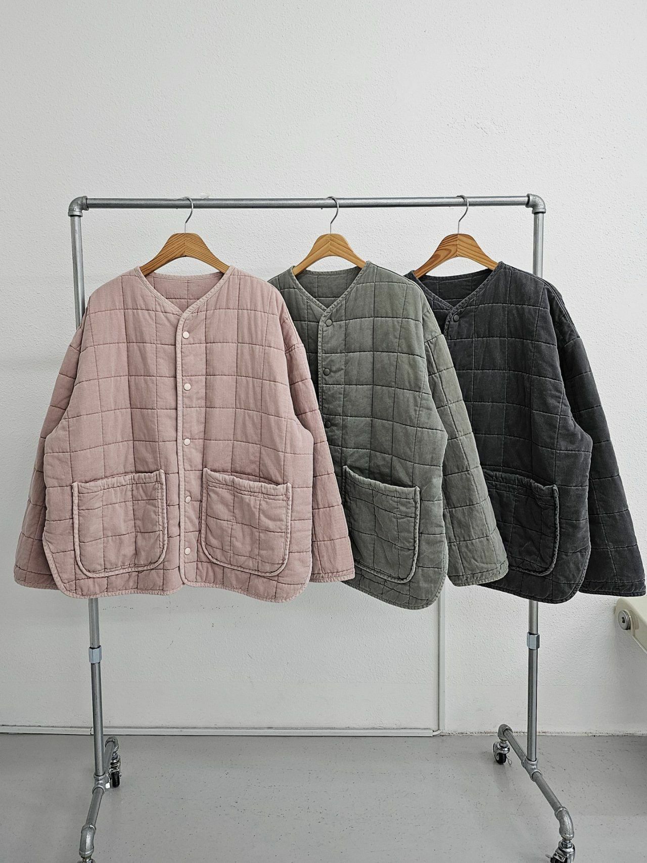 暗格紋開胸外套(薄夾棉) Floor&co-017JK