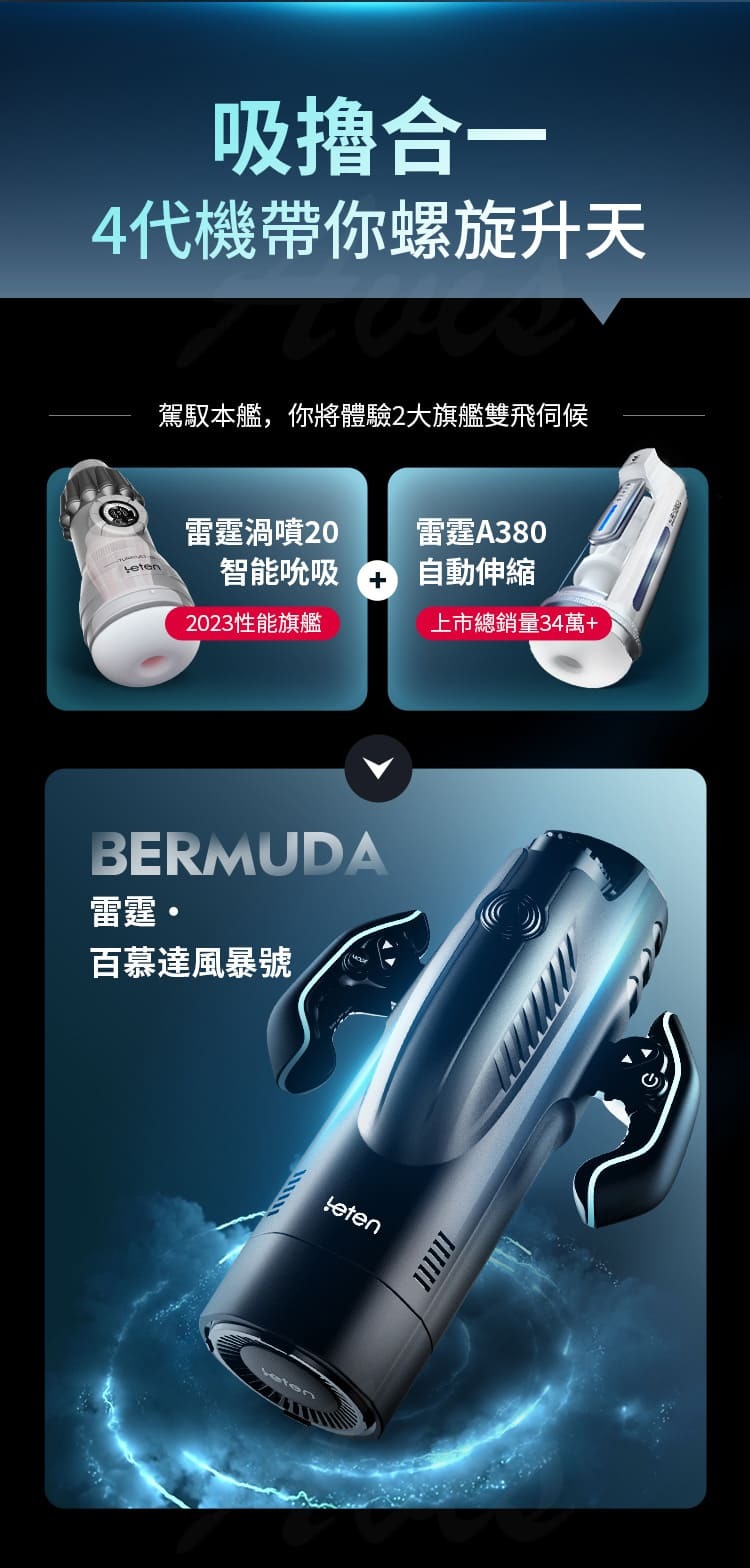 Leten 雷霆｜百慕大風暴號｜伸縮+吮吸｜電動飛機杯