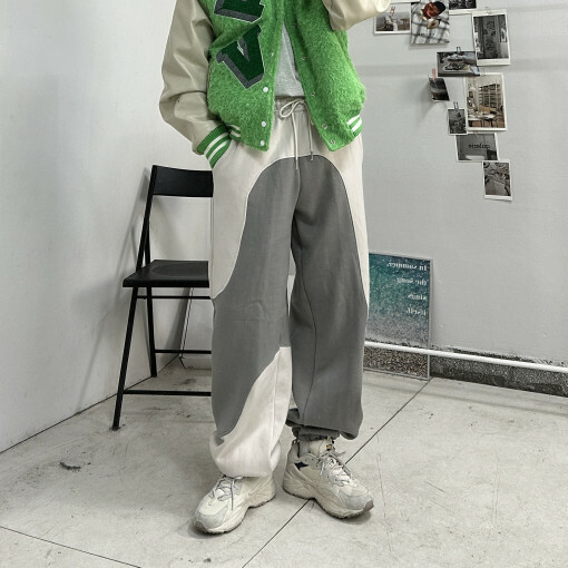拉絨圓弧配色慢跑褲