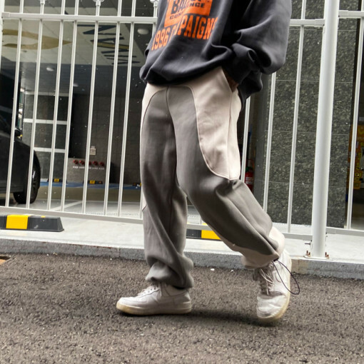 拉絨圓弧配色慢跑褲