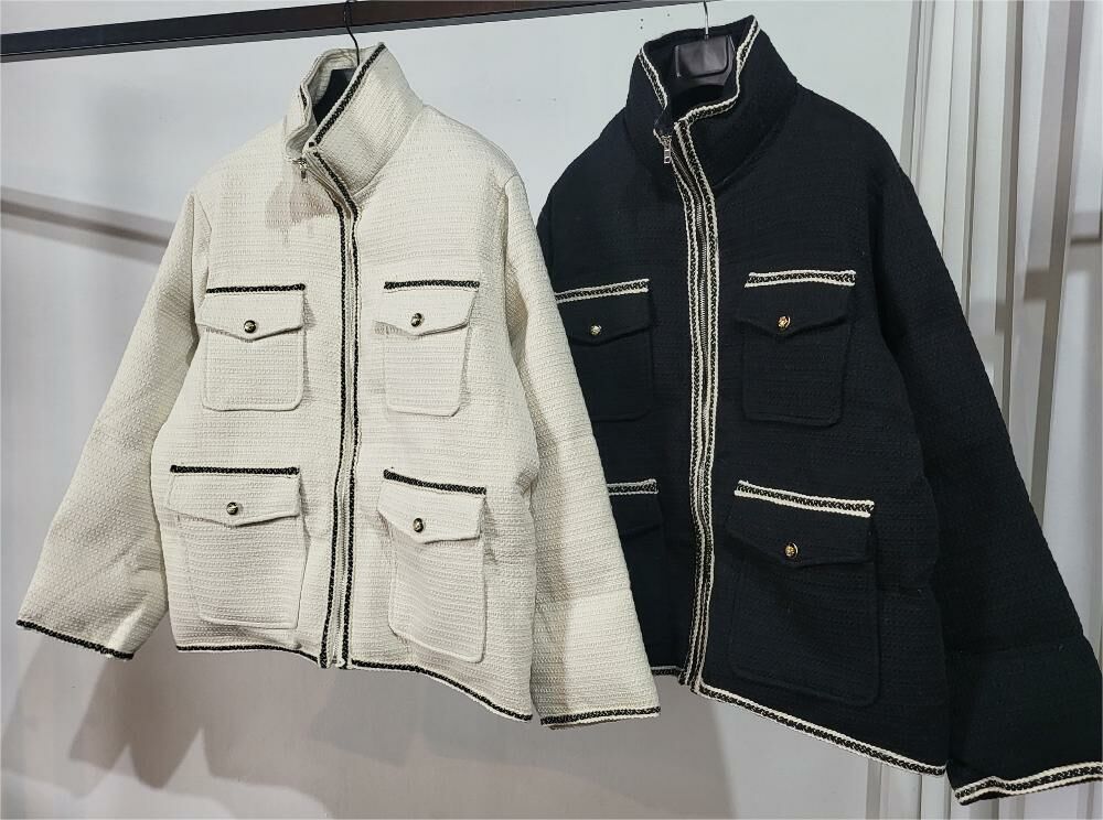 Laurent小香粗花呢羽絨夾克