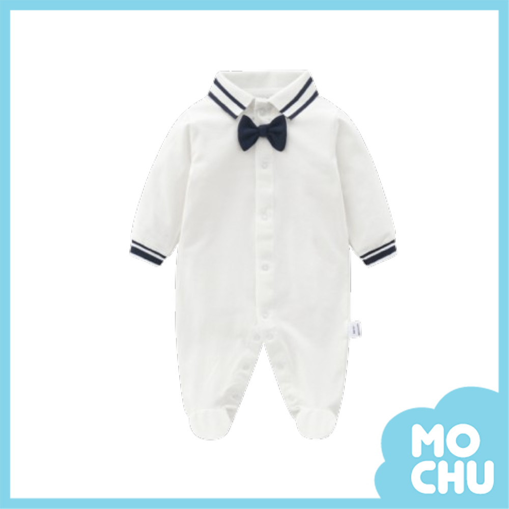 白底領結包腳連身衣