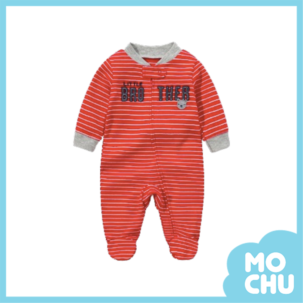 紅條紋字母拉鍊包腳連身衣