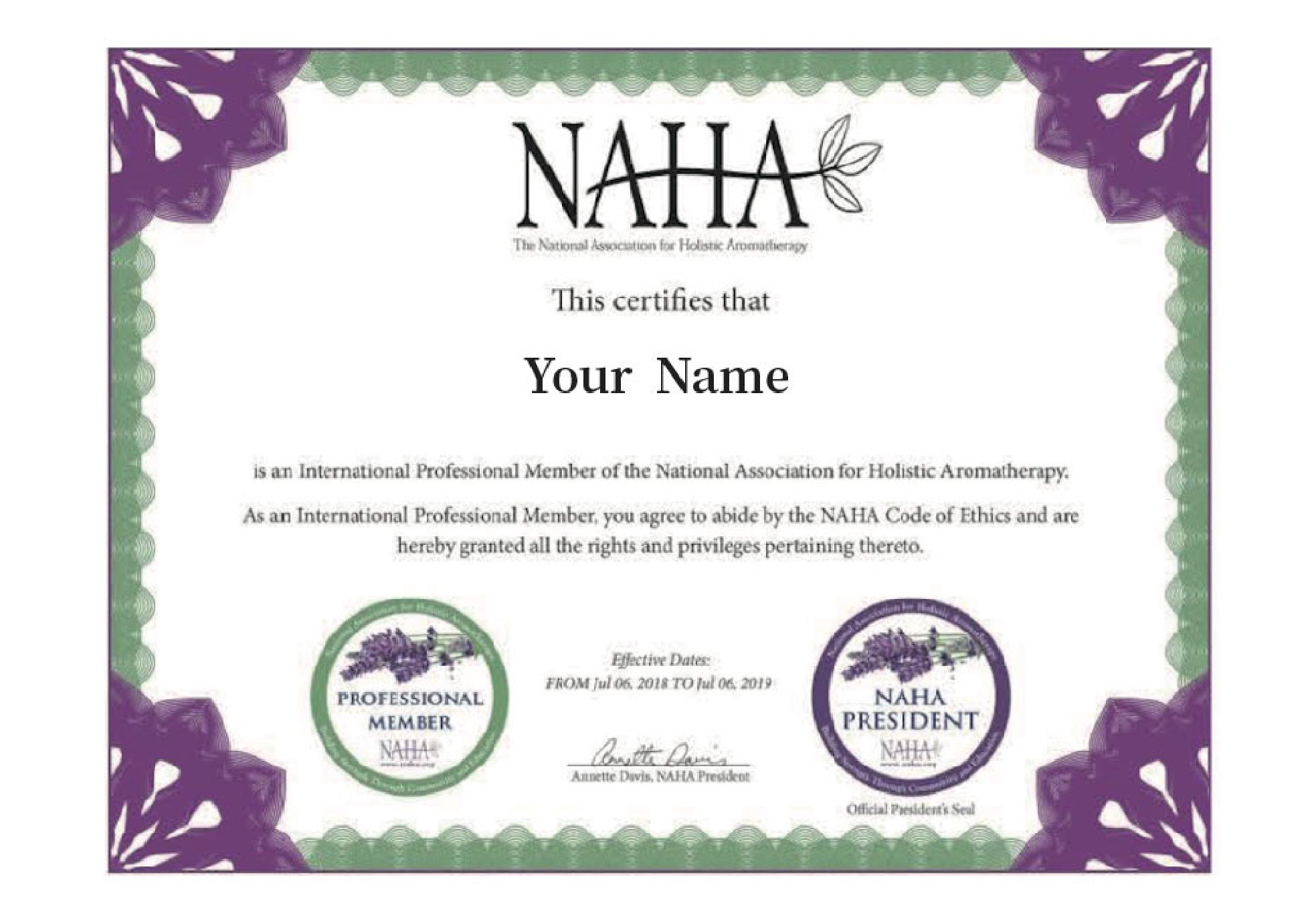 NAHA LEVEL1會員證書