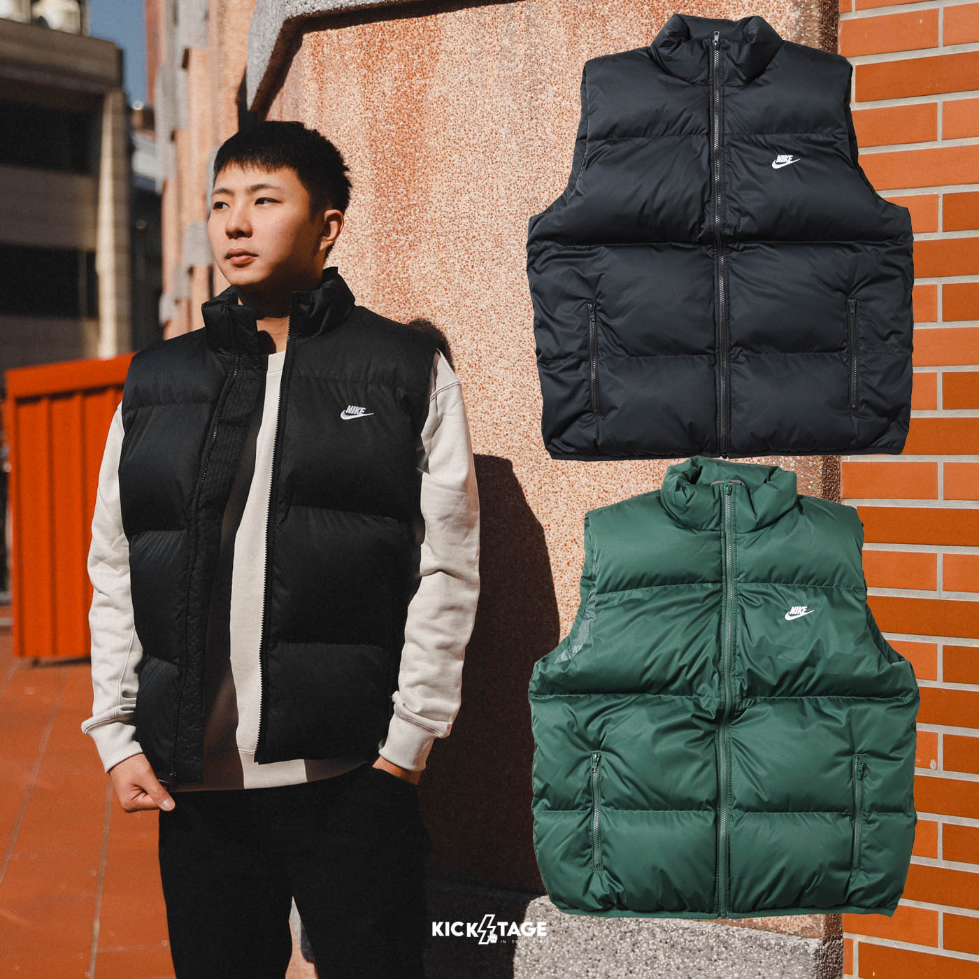 男女款NIKE CLUB PUFFER VEST 黑色綠色小標拉鍊口袋保暖防潑水立領羽絨