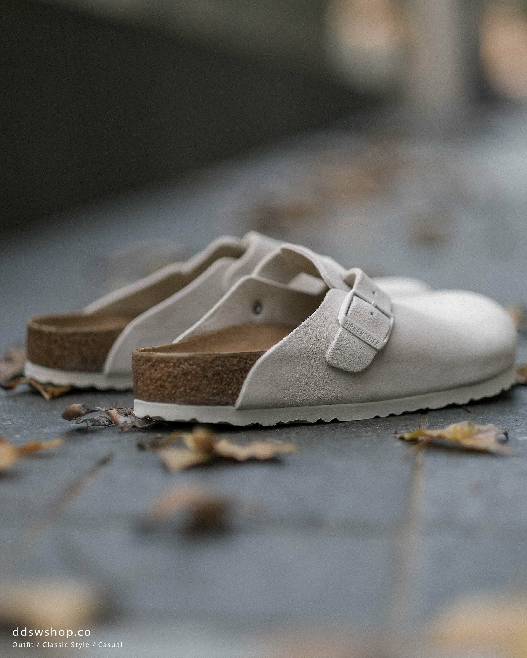 Birkenstock 'Boston Antique White' 勃肯拖鞋古董白麂皮