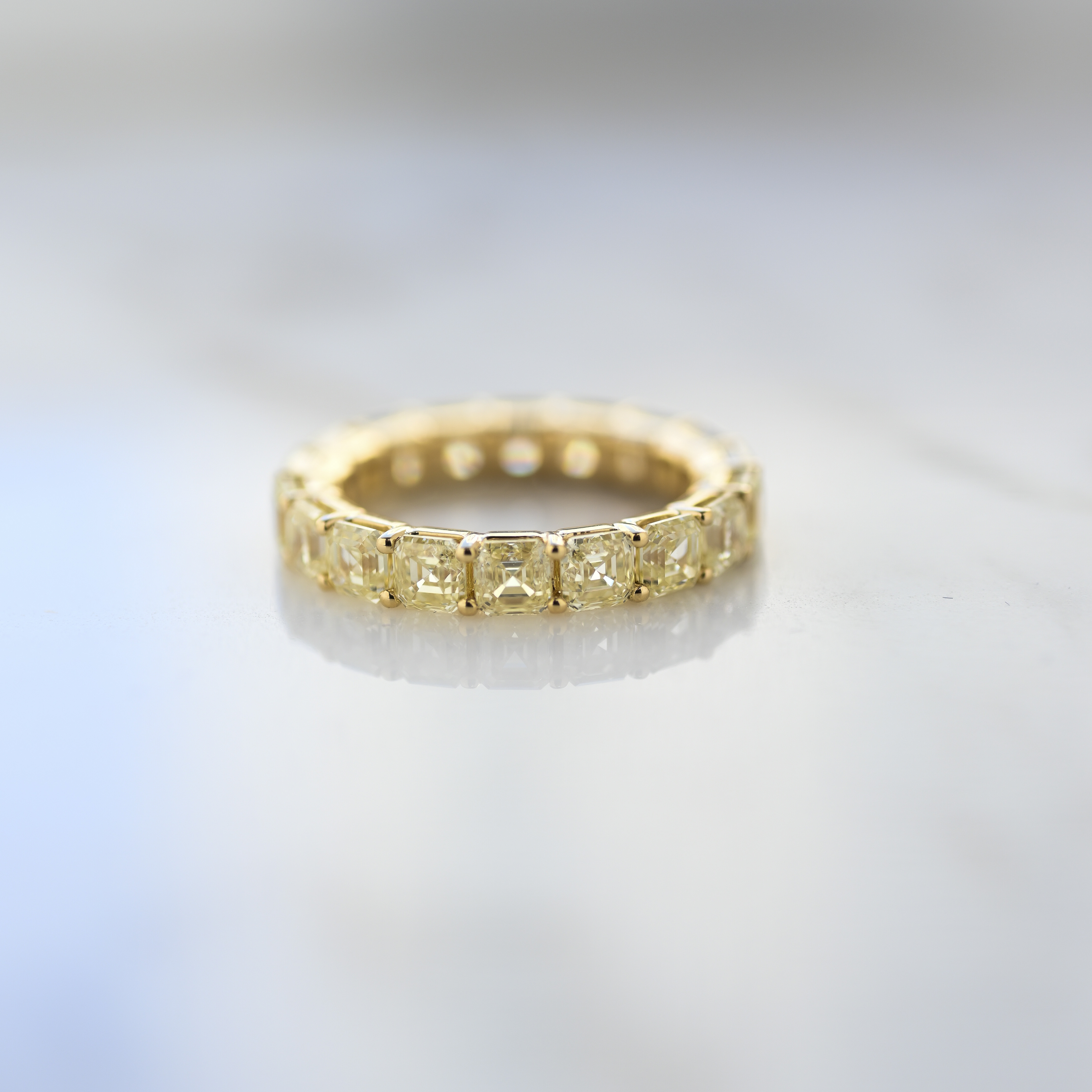 18K Full band Asscher cut yellow diamond eternity ring