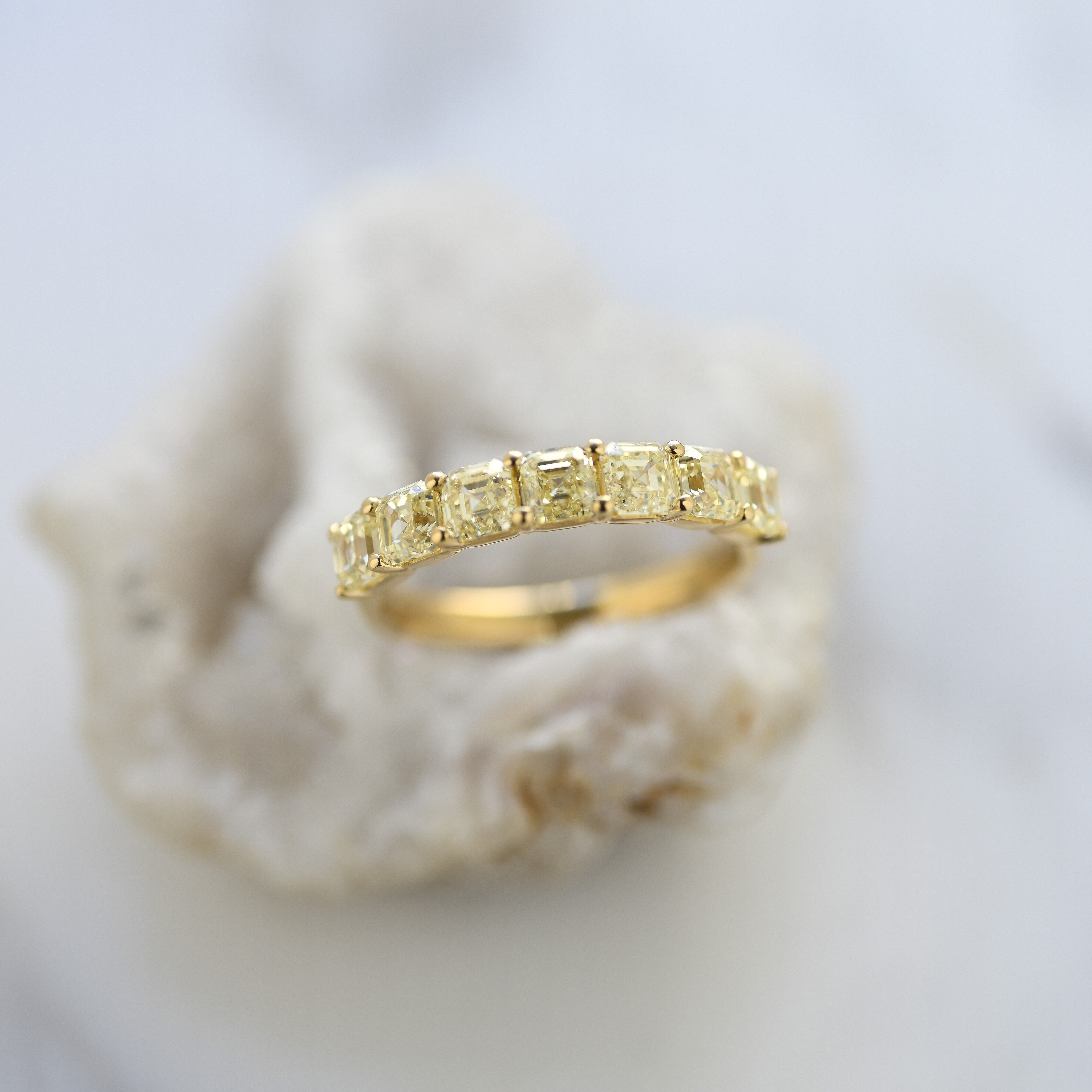 18K Half Asscher Cut Yellow Diamond Eternity Ring