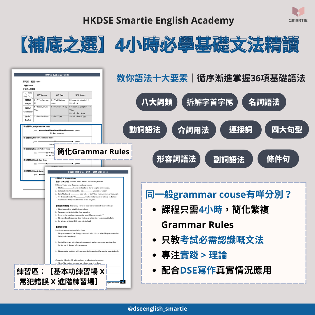 4小時必學基礎文法精讀【一件免運費】（網上課程）