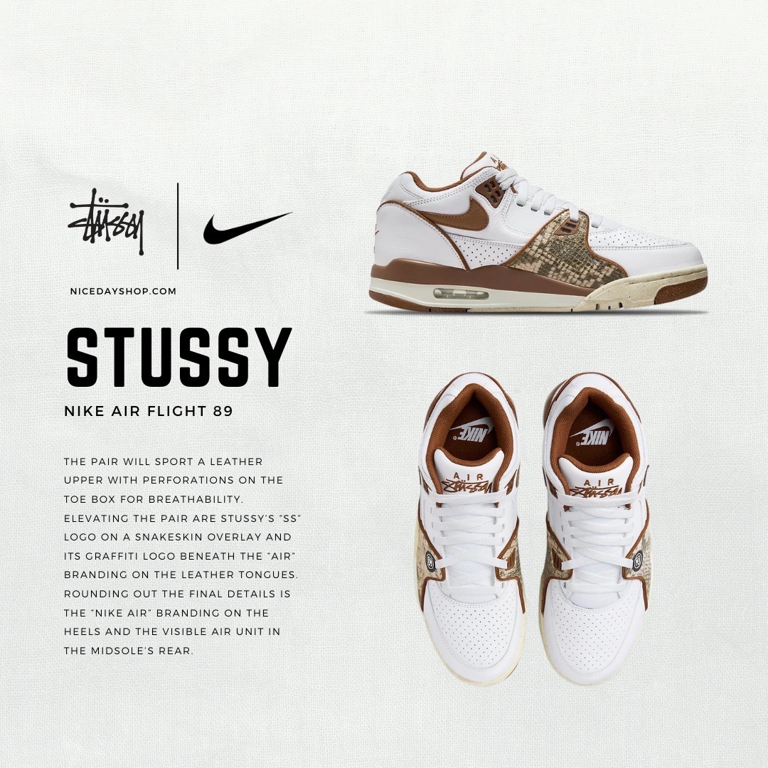 NICEDAY 代購 Stussy x Nike Air Flight 89 聯名款 黑白 白紅 白棕 三色  男女尺寸 FD6475-001/101/100