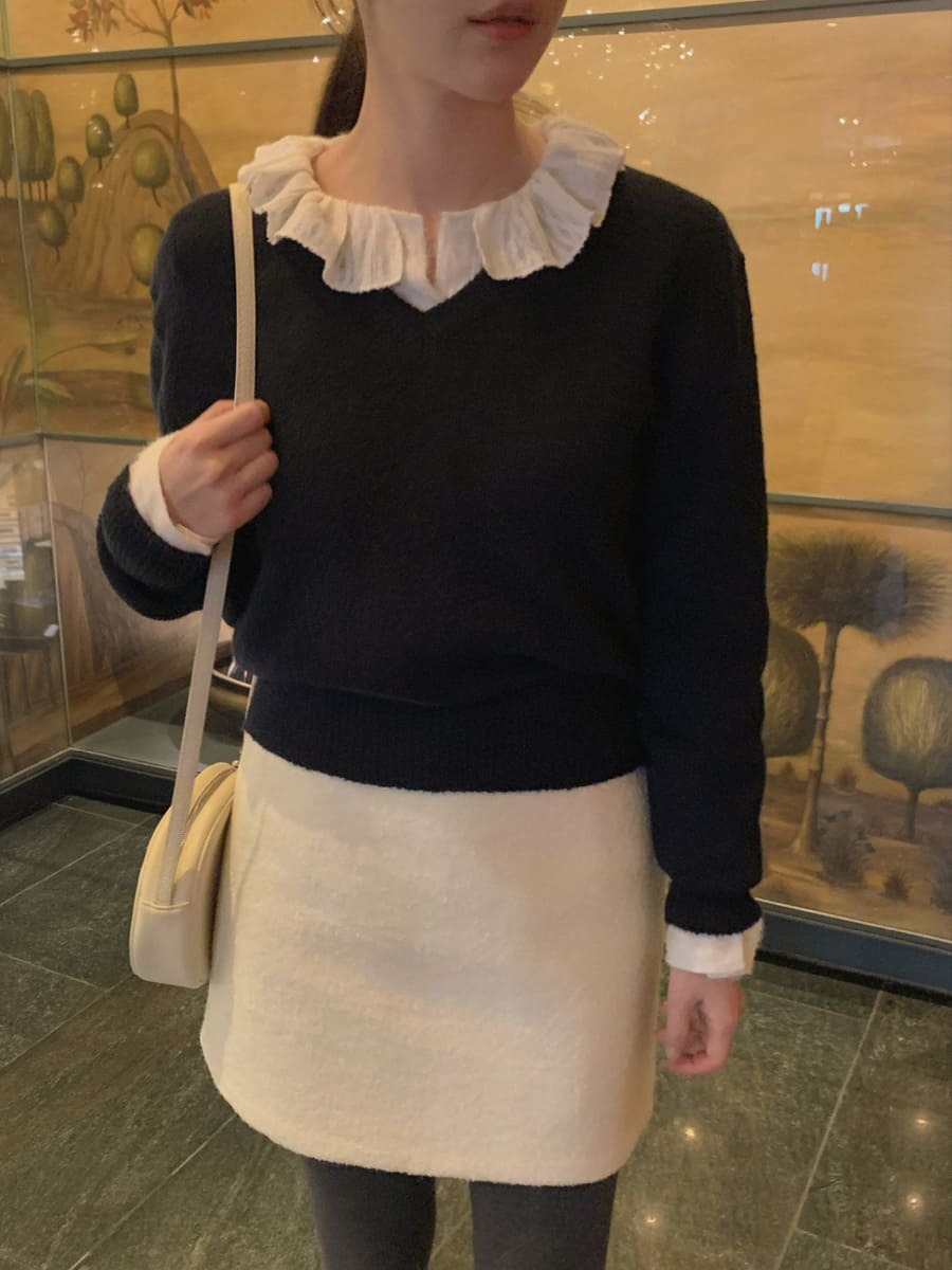 韓國Cherrykoko授權 冬日柔和色感縮襬V領針織衫