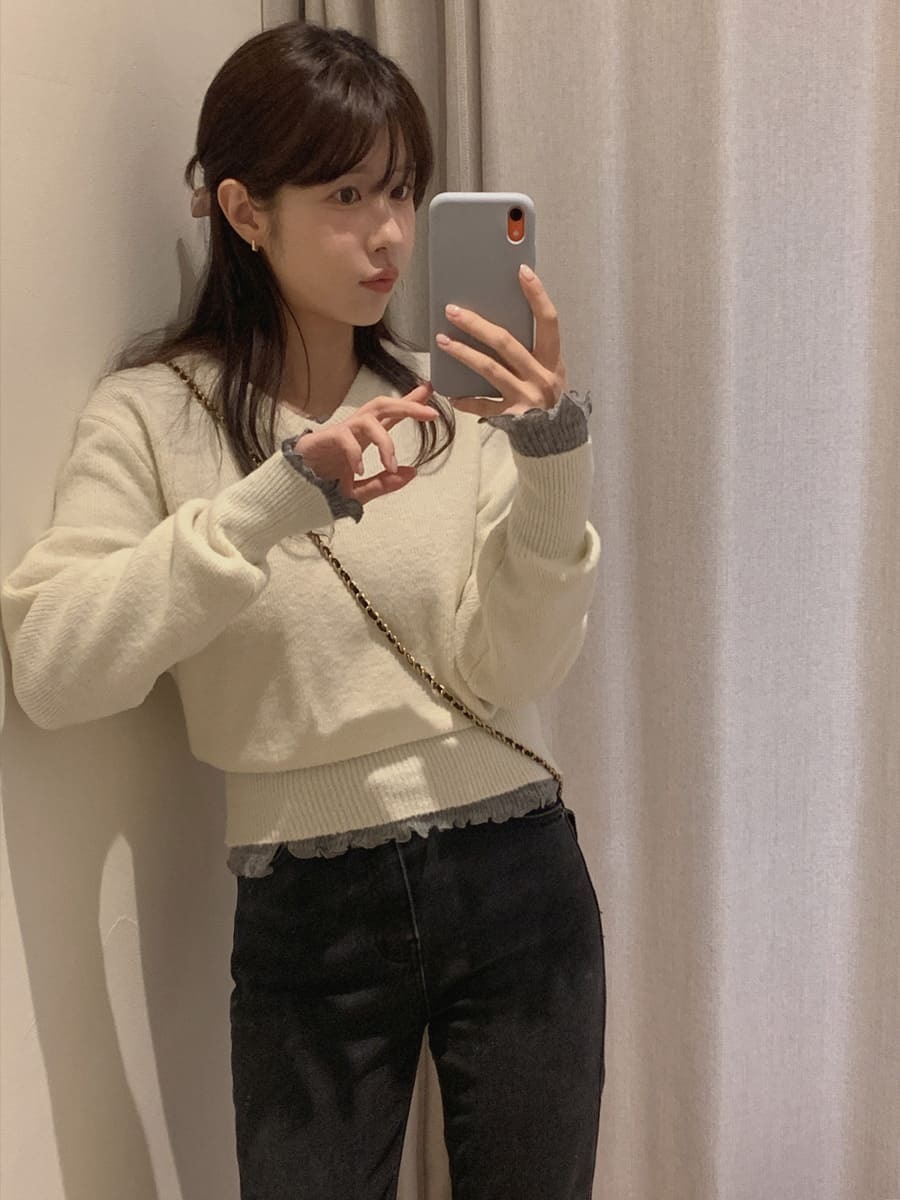 韓國Cherrykoko授權 冬日柔和色感縮襬V領針織衫