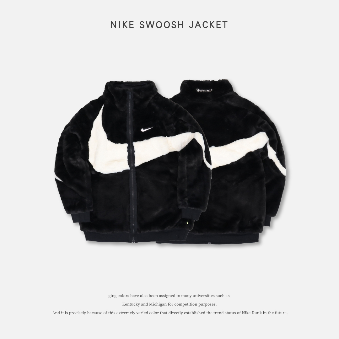 Nike NSW Swoosh Jacket 黑 立領 外套 仿貂毛 毛絨 保暖 大勾 刺繡 FB7664-010