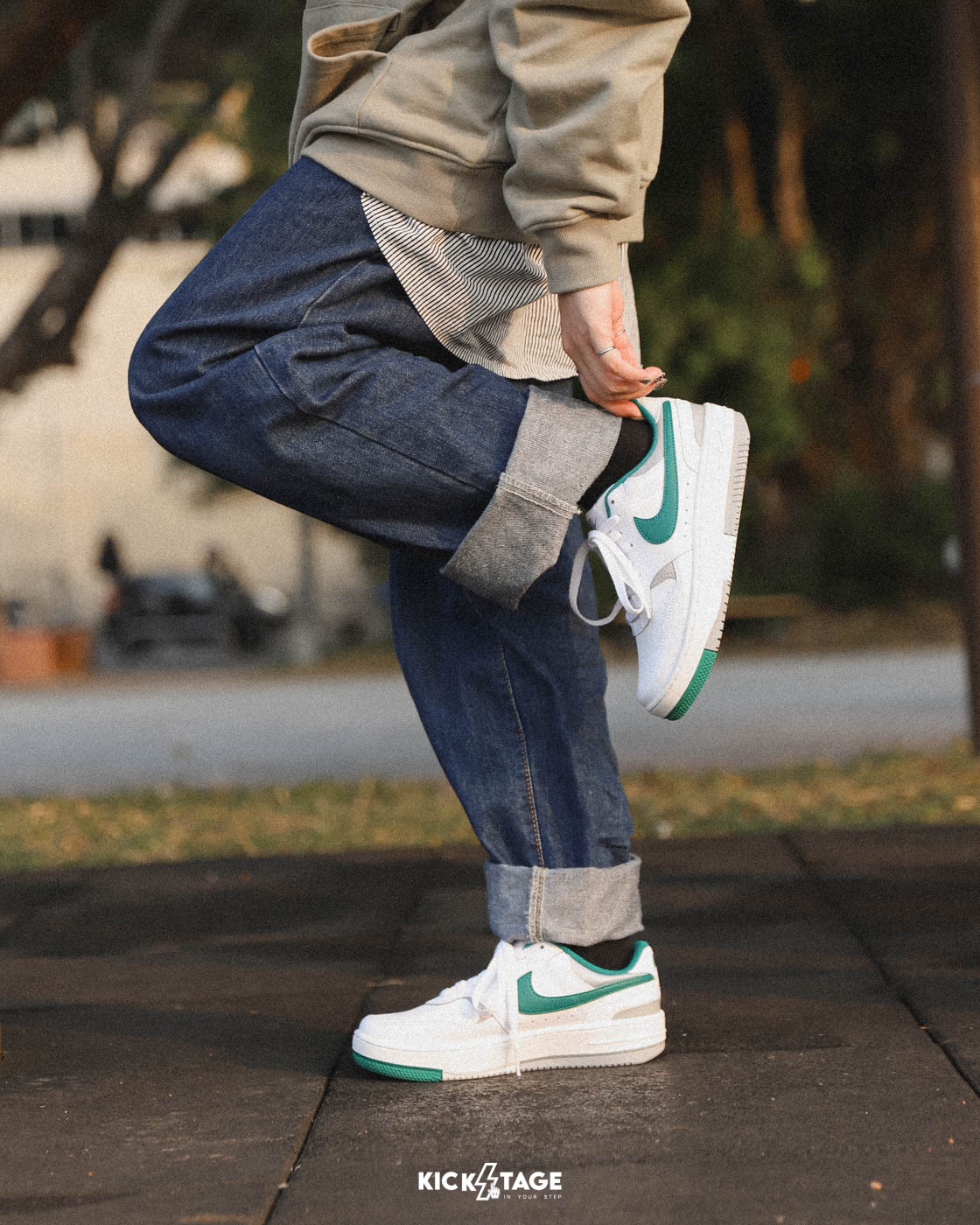 女鞋 NIKE GAMMA FORCE W AF1 白綠 皮革 麂皮 厚底 經典 低筒 休閒鞋【DX9176-106】