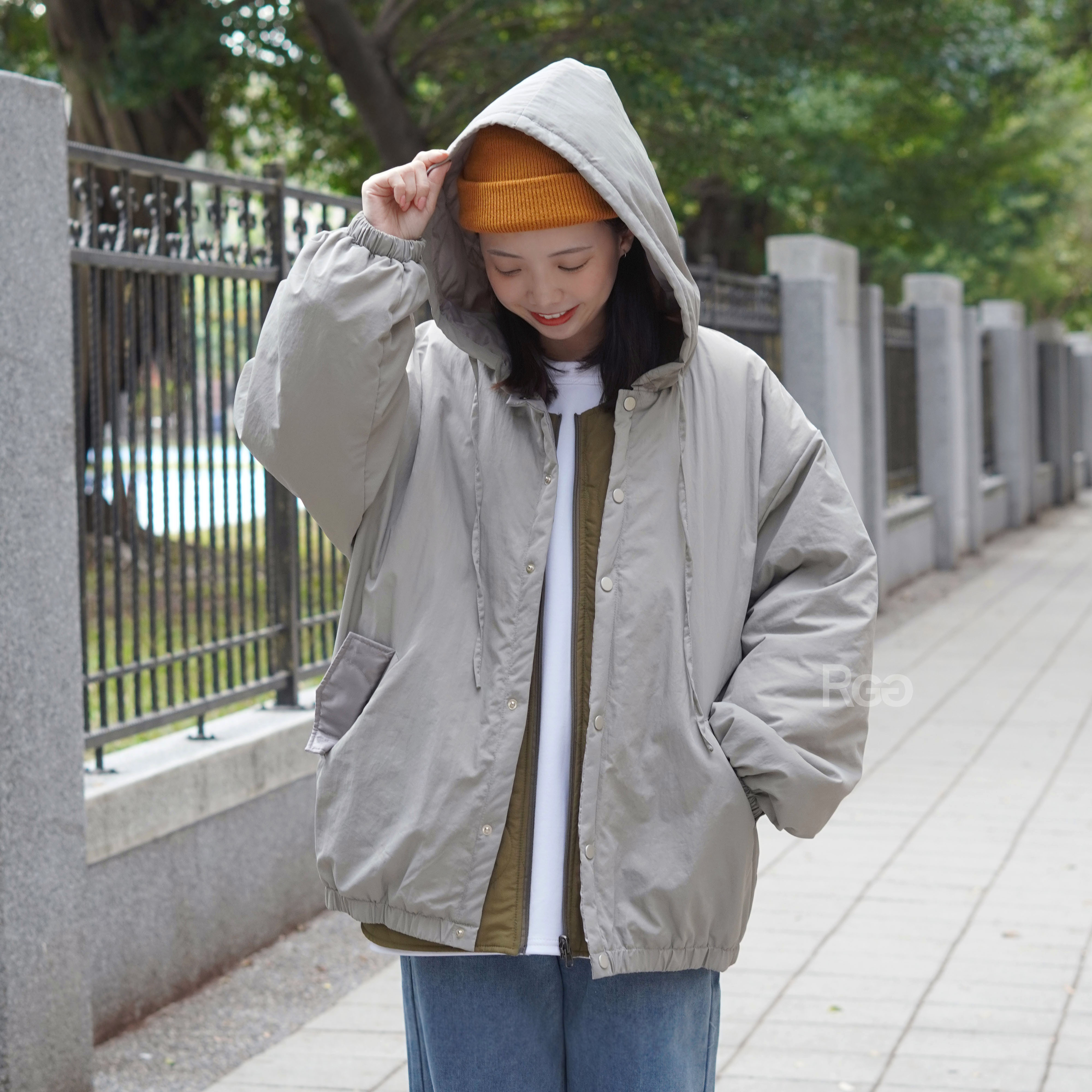 絎縫葫蘆紋鋪棉連帽夾克外套