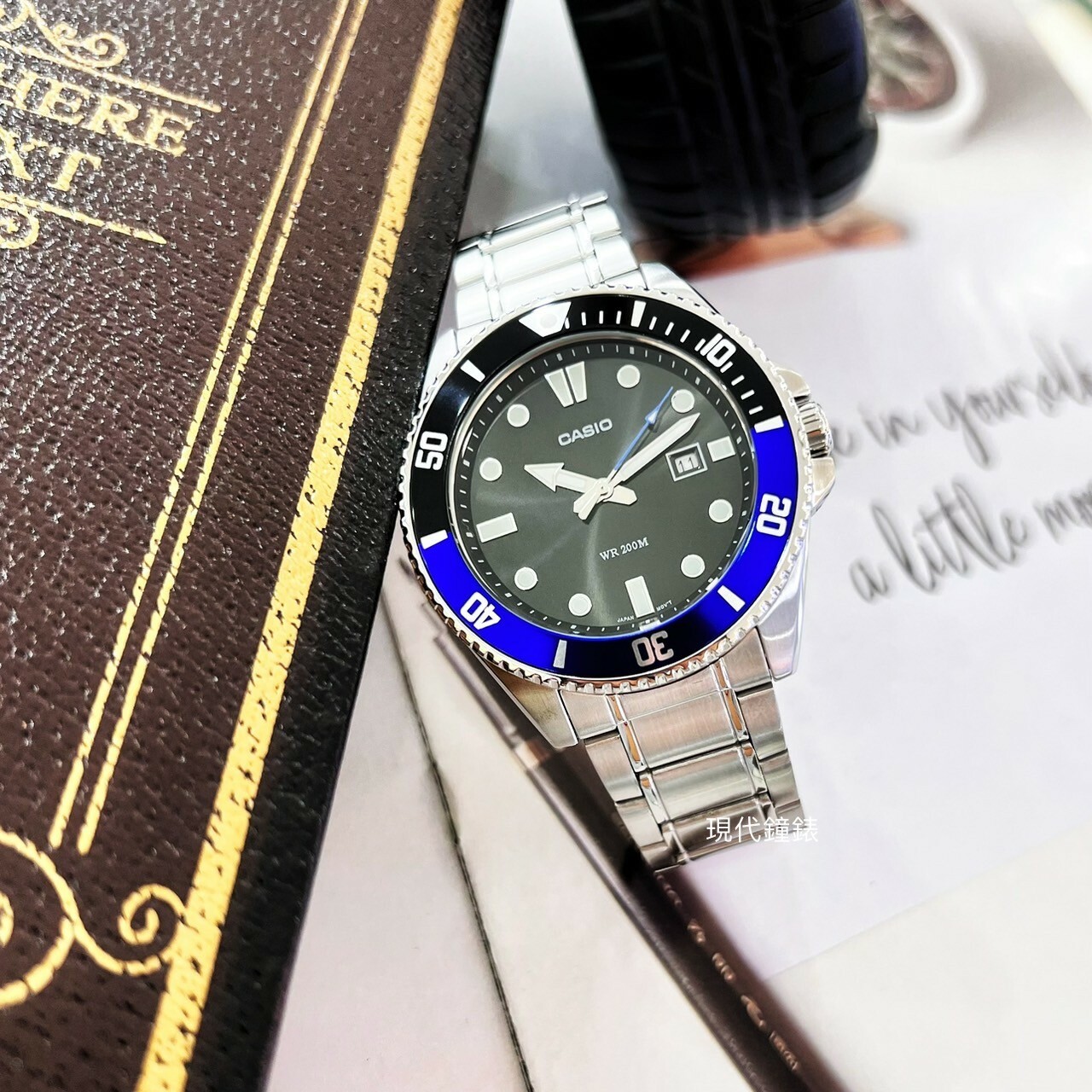 【CASIO 卡西歐】新槍魚系列黑水鬼-黑藍款 MDV-107D-1A2 44.2mm 現代鐘錶