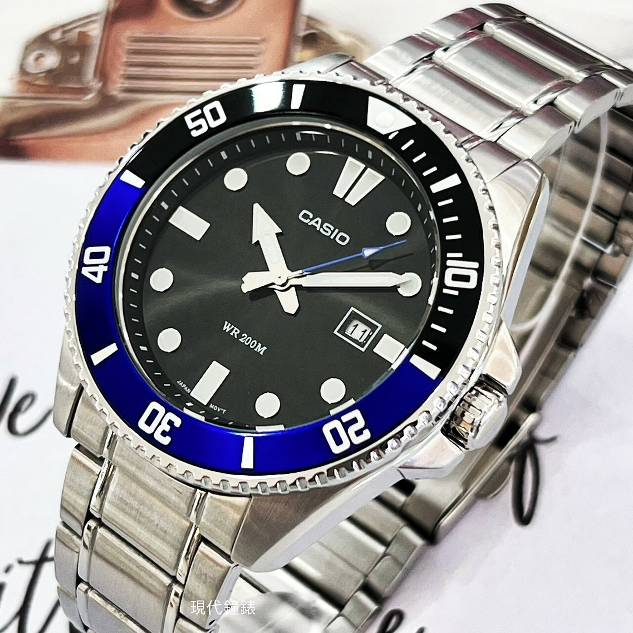 【CASIO 卡西歐】新槍魚系列黑水鬼-黑藍款 MDV-107D-1A2 44.2mm 現代鐘錶