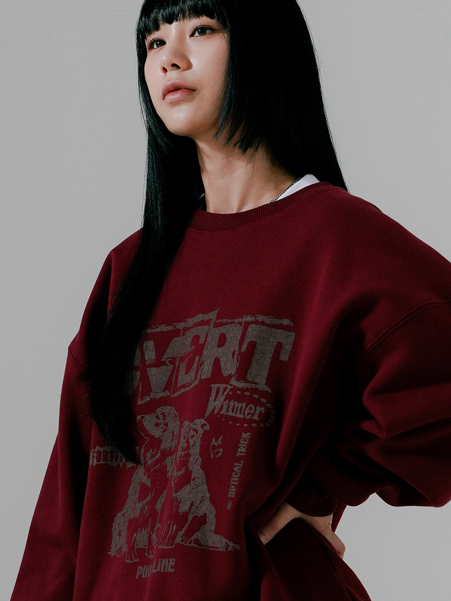 <預購> 韓國PUNCHLINE 邊境牧羊犬刷舊感刷毛大學Ｔ