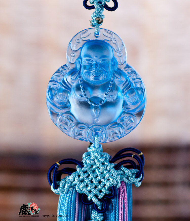 鹿港窯禮品館│琉璃吊飾 發財彌勒佛 藍色