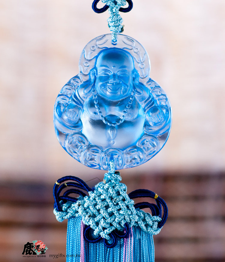 鹿港窯禮品館│琉璃吊飾 發財彌勒佛 藍色