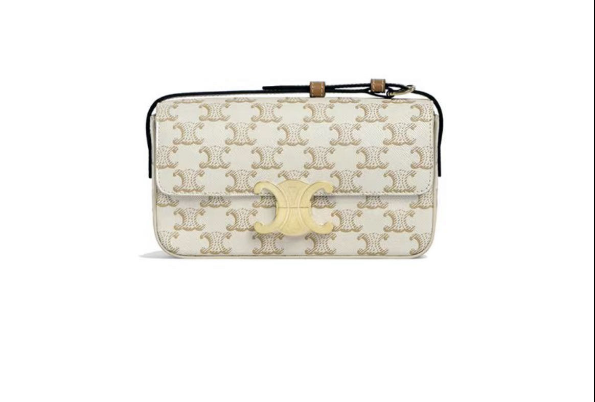 Celine 白色TRIOMPHE牛皮肩背 -M