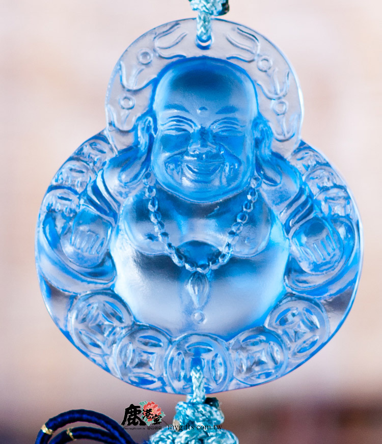 鹿港窯禮品館│琉璃吊飾 發財彌勒佛 藍色