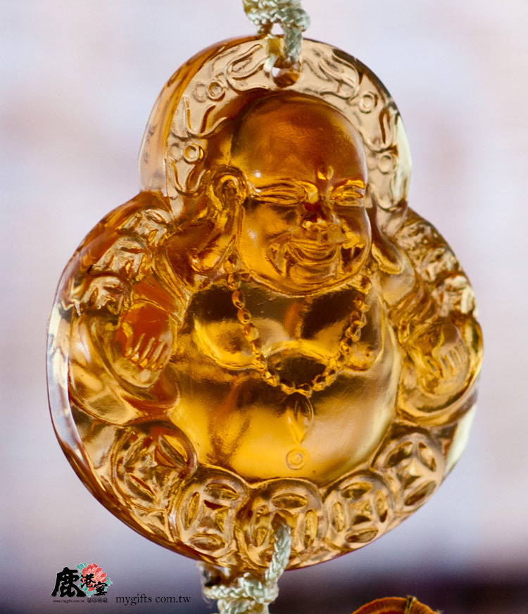 鹿港窯禮品館│琉璃吊飾 發財彌勒佛 琥珀