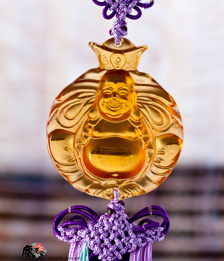鹿港窯禮品館│琉璃吊飾 元寶彌勒佛 琥珀