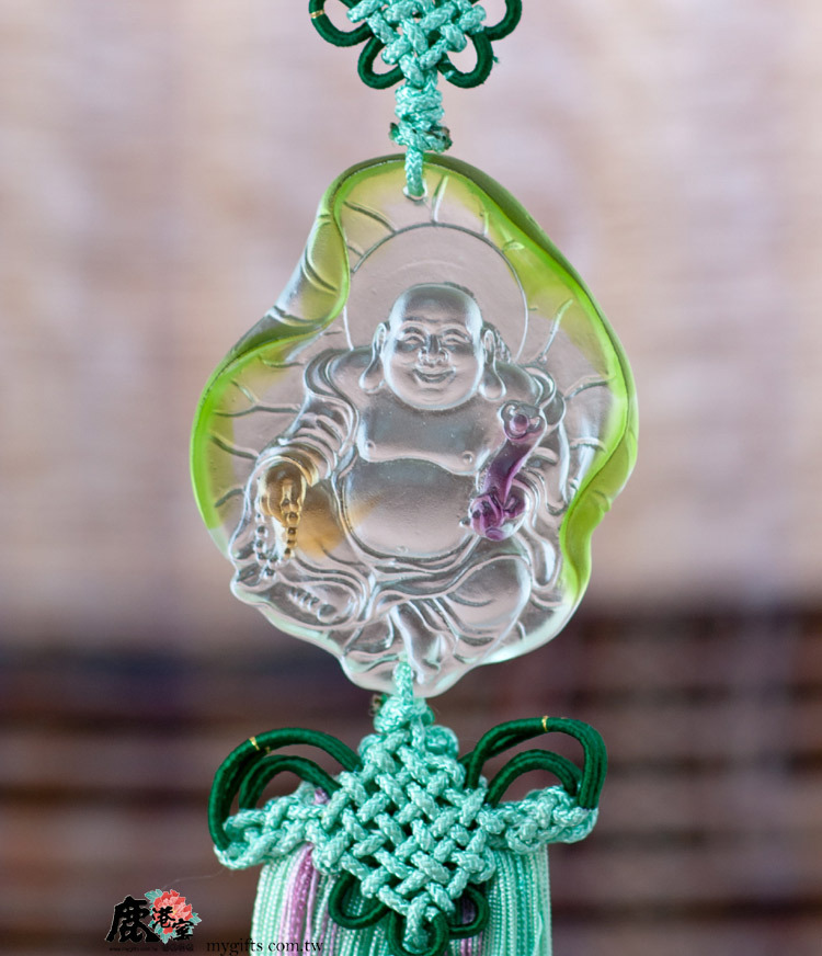 鹿港窯禮品館│琉璃吊飾【荷葉彌勒佛】透明色+混合色系