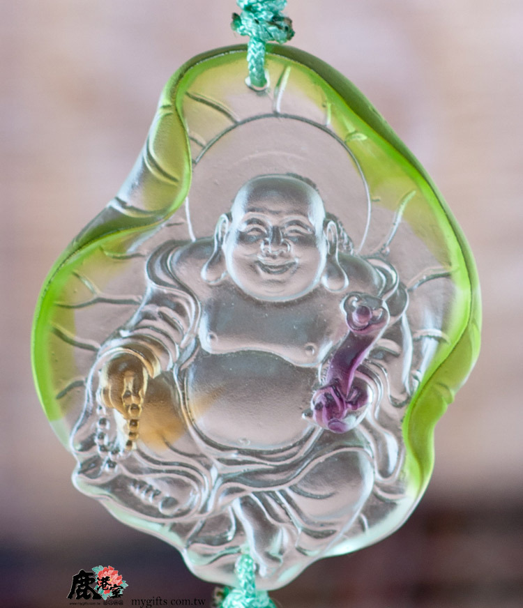 鹿港窯禮品館│琉璃吊飾【荷葉彌勒佛】透明色+混合色系